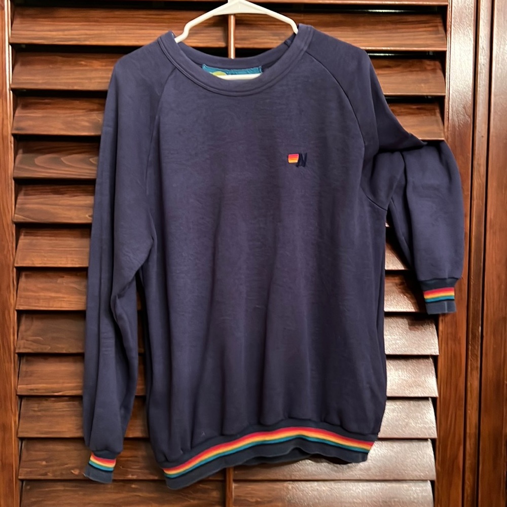 Aviator Nation XL navy crew style sweatshirt with rainbow cuffs